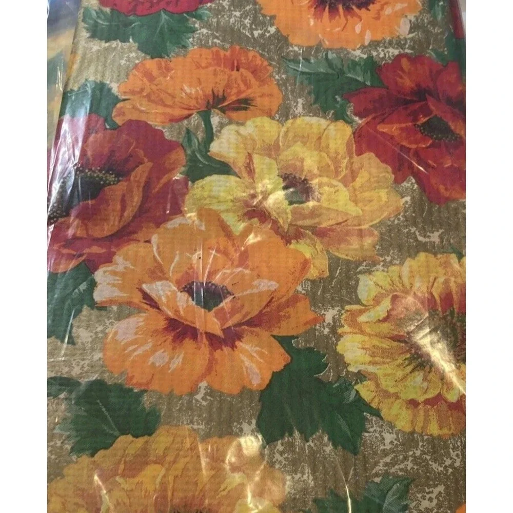Amscan Floral Poppy Plastic Tablecloth Set of 2 Orange Yellow Red 54x102 57568